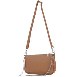 modamoda de - T237 - Shoulder Bag Small Small Made of Italian Leather, Cognac