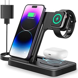 Cargador Inalámbrico  3 En 1 Estación de Carga Inalámbrico con Cabezal de Carga QC3.0 de 18W  Base de Carga Rápida Compatible para iPhoneSamsung,...  