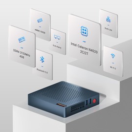 BOSGAME Fanless Mini PC with Win 10 Pro, Gemini Lake N4020 Processor, 4GB/64GB – Business & Home Portable Mini Computer, Wi-Fi, Ethernet Port, Media Center