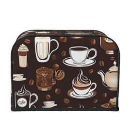 Toaster Cover 4 Slice with Coffee Pattern Dustproof Bread Maker Cover Fingerprint Bakeware Protection Wide Slot Toaster Bag Reusable Kitchen Small Appliance Cover