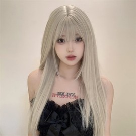Eileen Semi-Long Beige x Gold Wig, Women's Wig, Straight, Natural, Harajuku Style, Popular, Small Face Effect, Cute, Net Included