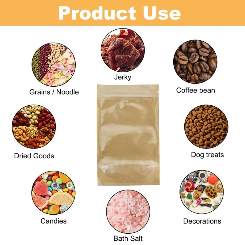 BEISHIDA Self-Sealing Resealable Kraft Paper Plastic Bags Reusable Stand Up