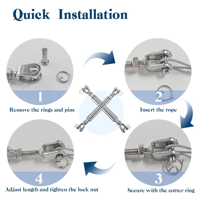 Jaw & Jaw Turnbuckle, Sunxer Tool Turnbuckles 304 Stainless Steel
