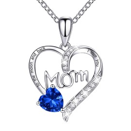 Love Heart Pendant Necklaces for Women, Mother's Day Jewelry Gifts for Mom Grandma Wife from Daughter Son, I Love You Mom (With gift box)