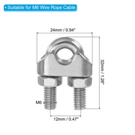 PATIKIL 1/4 Inch M6 Wire Rope Clamp Clip, 20 Pcs 304 Stainless Steel U Bolt Saddle Fastener for Rigging Rope, Wire and Cable