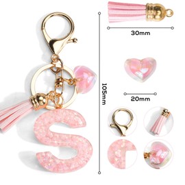 Key Chain with Letter, Initials Keyring with Heart Pendant, Pink Tassel, Gifts for Women, Bag Handbag Travel Decoration, s, S