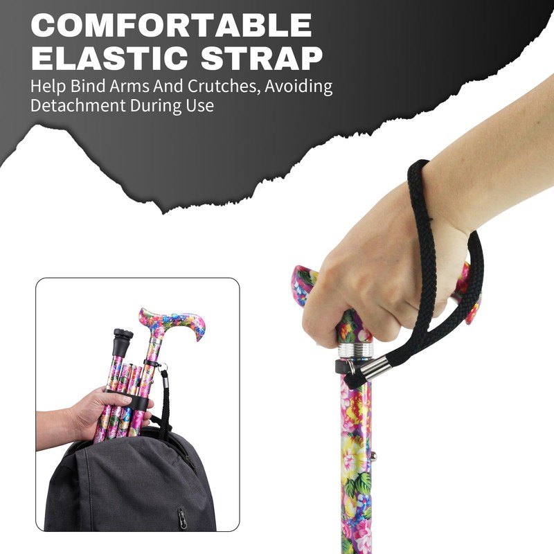 YOKABOZE Aluminum Adjustable Folding Cane with Floral Pattern – Twist-Lock