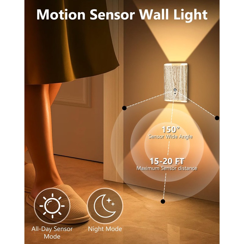 2 Pack Motion Sensor Wall Sconce with Remote – Rechargeable