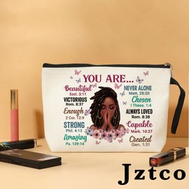 Jztco Inspirational African American Makeup Bag - You Are Beautiful Strong Amazing Created Travel Makeup Zipper Bag Black Girl African American Gifts for Black Women Friends Sisters Mom Aunt