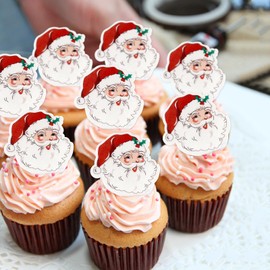 40 Pack Edible Merry Christmas Cupcake Toppers Edible Glutinous Rice Paper Christmas Santa Baby Birthday Cupcake Picks Women Men Birthday Party Anniversary Party Decorations Supplies (claus)