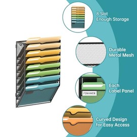 SUPEASY Organizador de archivos de pared de 8 niveles, organizador de correo colgante de pared con ranuras para etiquetas, soporte de archivos de mall