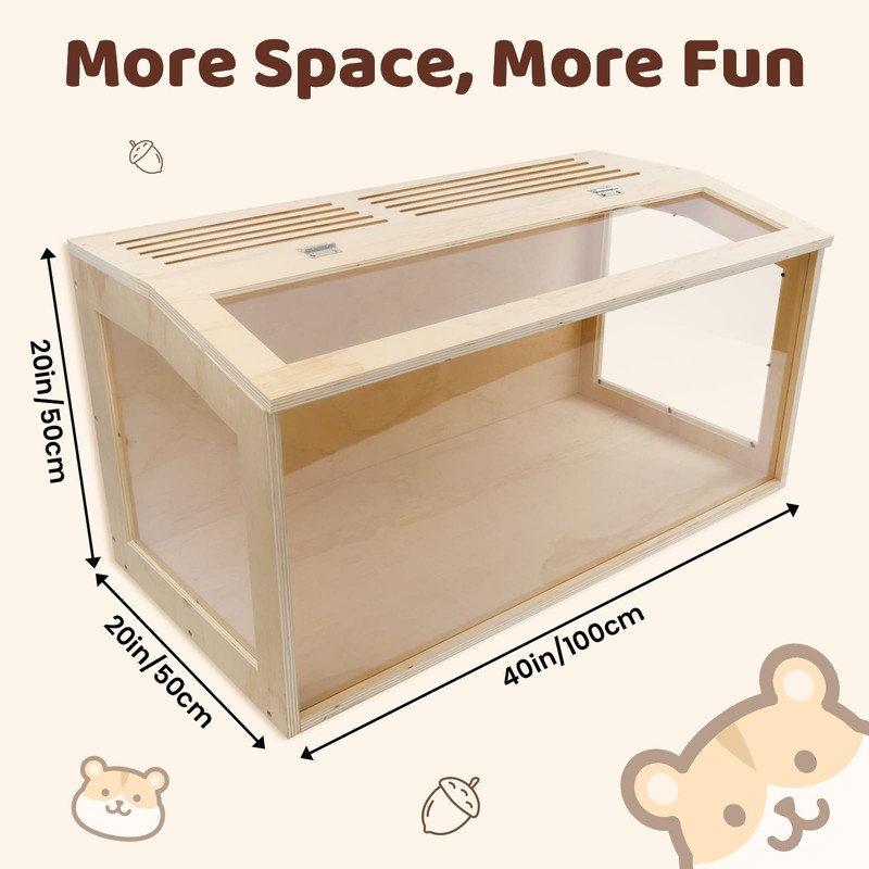 Large Hamster Cage,Transparent Habitat with Openable Top,40x20x20 Inch