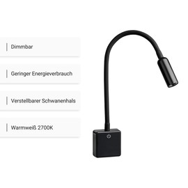 SEBSON LED Socket Lamp Dimmable Black Light for Socket 4 W Plug Light with Gooseneck Flexible Neutral White 4000 K Reading Lamp Night Light