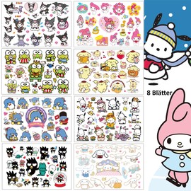 Tattoos Girls, 8 Sheets Children's Tattoo Stickers, Cute Cartoon Children's Tattoos, Kawaii MyMelody Kuromi Temporary Children's Tattoos, Stick-on Tattoos for Girls, Children's Birthday Party Bags