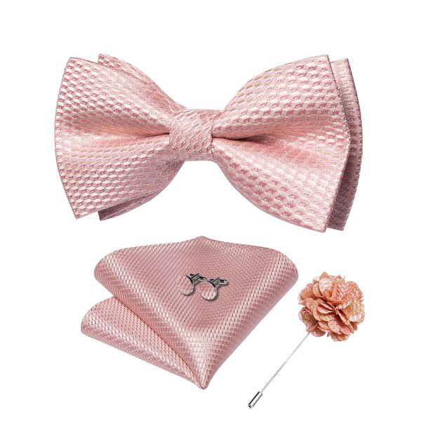 DiBanGu Pink Bow Ties for Men Solid Color Bowtie Set