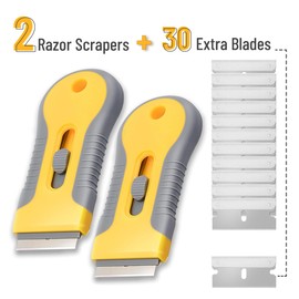 Bates- Razor Blade Scraper, 2 Pack, Razor Scraper Set with 30 Extra Blades, Razor Scraper, Window Scraper, Scraper Tool, Glass Scraper, Scraper Blades, Blade Scraper, Razor Blade Retractable.