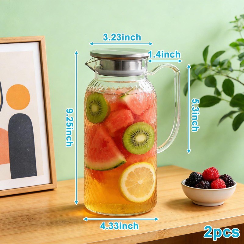 2 Pack 61 Oz BPA-Free Clear Plastic Pitchers with Lids