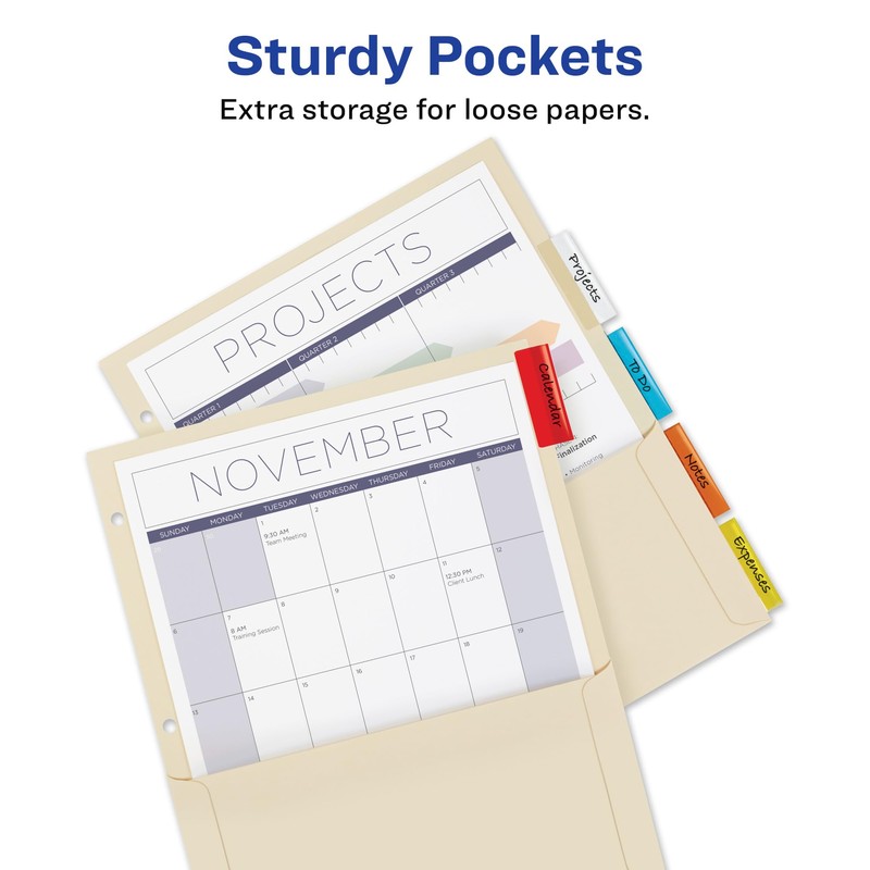 Avery Insertable Dividers with Pockets, 5 Tab Dividers for 3