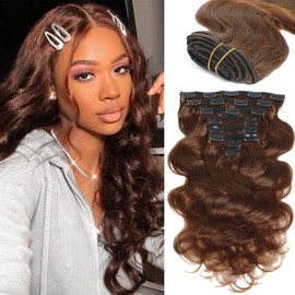 LUMIERE Medium Brown Clip In Hair Extensions Body Wave Human Hair Clip In Extensions 120g Seamless Clip Ins for Black Women 8pcs 20 Clips Double Wefts Soft Color #4 26 Inch