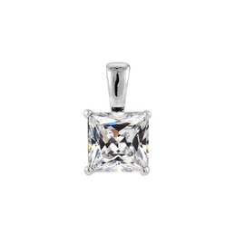 PRECIOUS STARS Genuine 14k White Gold 6mm Square Cubic Zirconia CZ Solitaire Pendant For Women - Anniversary, Birthday, Wedding, Jewelry Gift, Fine Jewelry
