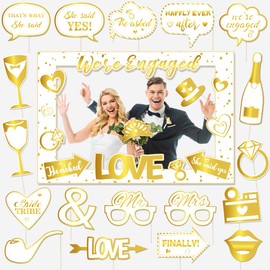 Engagement Party Decorations - Gold Engagement Photo Booth Props & Frames - 'She Said Yes' Decorations for Wedding Party Supplies