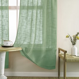 Bathroom Curtains Window Short,Sage Green Eucalyptus Decor,Linen Sheer Transparent Boho Curtain for Kitchen Shower Window,48 Inch Length 2 Panels Set