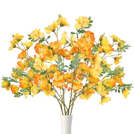 4Pcs Azalea Artificial Flowers, Yellow Silk Flowers for Decoration, Spring Flowers Arrangements for Vase, Centerpiece Table Decorations for Home Decor Indoor Valentines Day Bridal Wedding Party