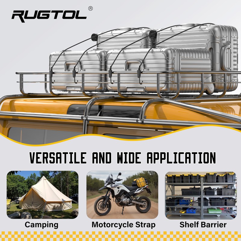 Rugtol Adjustable Bungee Cords with Hooks, 6Pcs Heavy Duty Outdoor