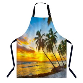 BGBDEIA Palms on the White Beach Apron Adjustable Neck Bib Apron for Men Women,Suitable for Kitchen Cooking Waitress Chef Apron