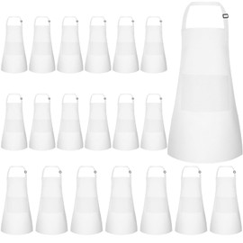 NACHLYNN NACHLYNN 20 Pieces Kids Apron Adjustable Toddler Apron with 2 Pockets Kids Painting Aprons for Kids Painting Cooking Baking Crafts Activity (White)