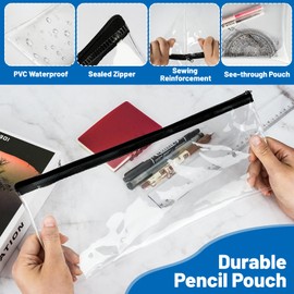 Clear Pencil Case for Exams, 2PCS Transparent Pen Case, 32 cm Waterproof PVC Pencil Pouch, Versatile Storage Bag for Stationery, Toiletries, Makeup, Travel & Office Supplies