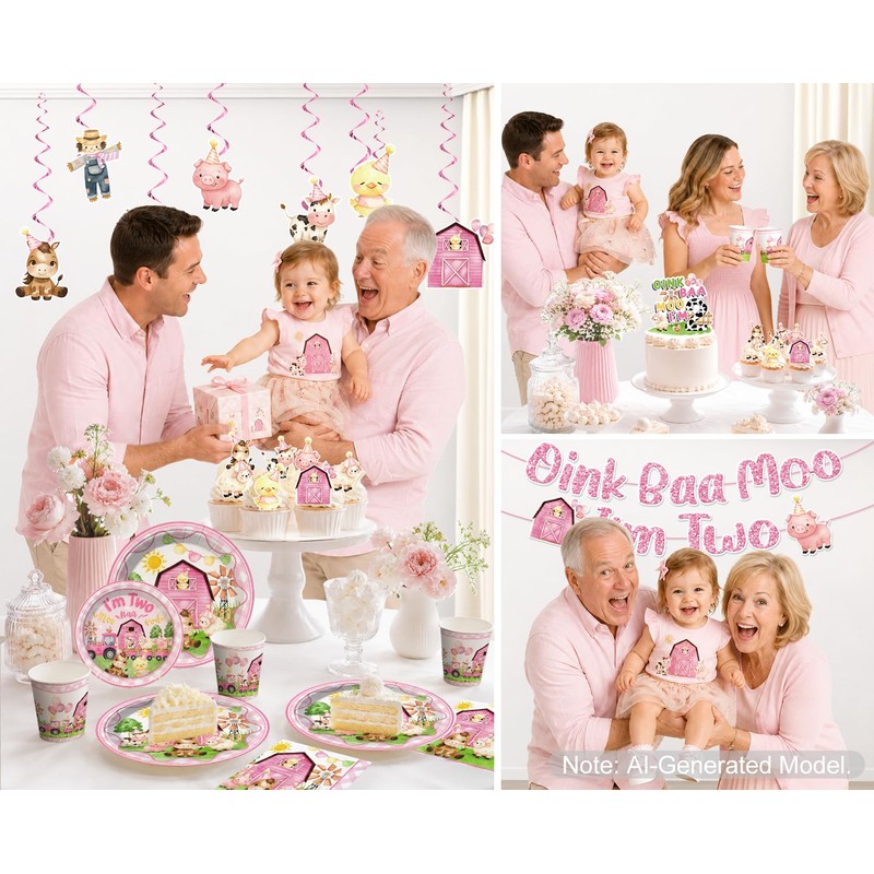 Yingoto 213pcs Oink Baa Moo Im Two Party Decorations for