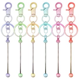 Pack of 6 Bead Key Ring Rods, Metal Blanks Key Ring Stripes Key Ring Rings for Crafts for Jewellery Making Women Men DIY Crafts (Colour Gradient), multicoloured
