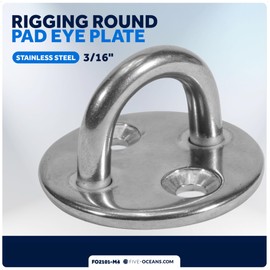 Five Oceans Heavy Duty 3/16" Stainless Steel Round Pad Eye, 4-Pack - FO2101-M4