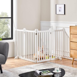 Yaheetech Yaheetech 36" H Extra Tall Freestanding Pet Gate 4-Panel Wooden Dog Fence with 2 Support Feet Folding Dog Gate for Indoor, Stairs, Doorways, Halls, Kitchen Wooden Pet Barrier White, 79.5" L x 36" H