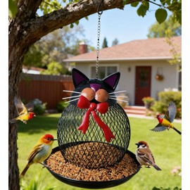 JMFANGLIU Upgraded Outdoor Bird Feeder, Squirrel-Proof Metal Wild Bird Feeder, Hanging Design, Perfect for Garden & Yard Decor, Cute Cat Shape