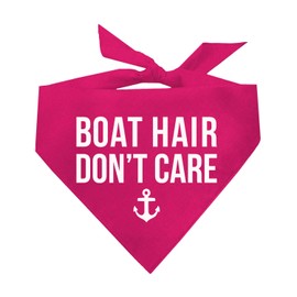 Boat Hair Don't Care Dog Bandana | 100% Cotton Adjustable Triangle | Made in USA | Boat & Fishing | Captain | Beach & Lake | Summer | Outdoors | Funny Photoshoot Prop | Hot Pink, One Size (1012)