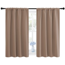 Nicetown Cortinas opacas para ventana de cocina, recámara, tratamiento térmico aislante, bolsillo para cortinero (color marrón = capuchino, juego de 2, 107 cm de ancho por 122 cm de largo)