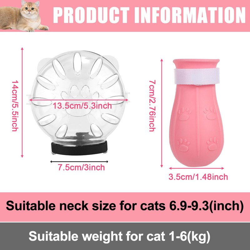 Cat Muzzle and Boots Set, Breathable Cat Adjustable Hood and