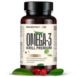 BRAINEFFECT Premium Krill Oil Capsules Omega 3 | 100% Krill Oil (Unstretched) | Astaxanthin EPA DHA Choline | No Fish Odour / Taste | 60 Capsules | Made in Germany