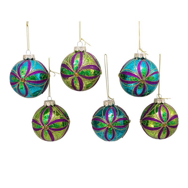 Kurt Adler 80MM Green, Blue, Gold and Purple Glass Ball