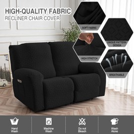 Gennia Waterproof Recliner Loveseat Cover,Stretch Reclining Sofa Covers with Pockets,Washable Lazy Boy Recliner Slipcovers,Leakproof Couch Protector for Kids, Pets, Dog and Cat (2 Seat, Black)