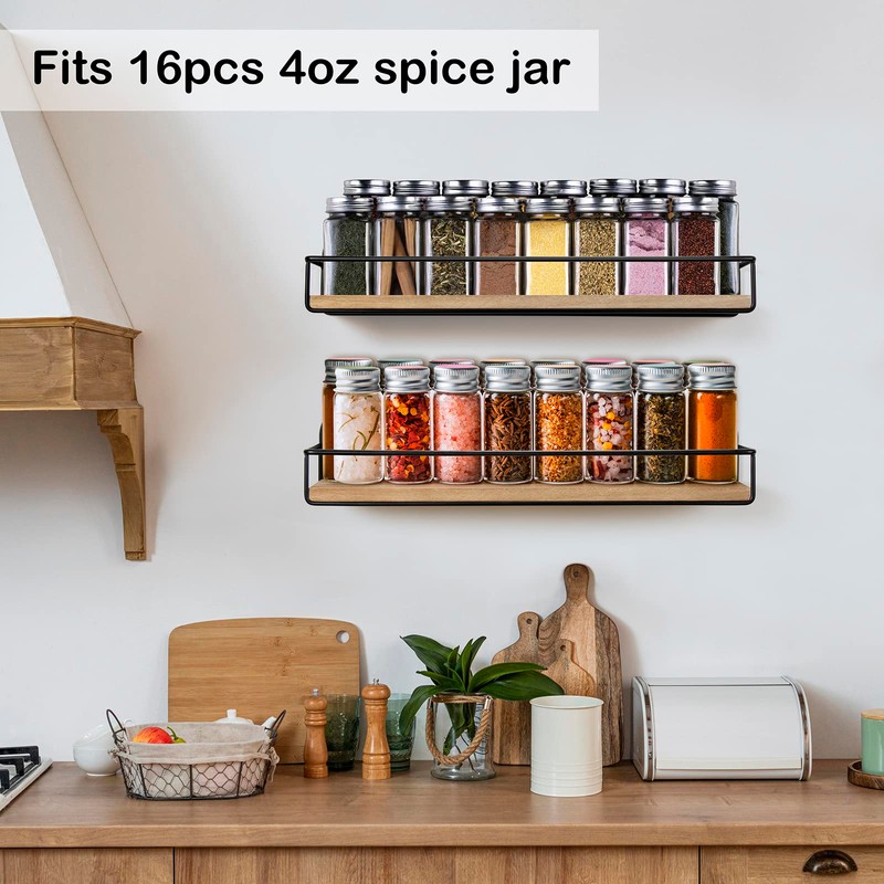 TJ.MOREE 2 Pack Spice Rack Wall Mount Rustic Style Hanging