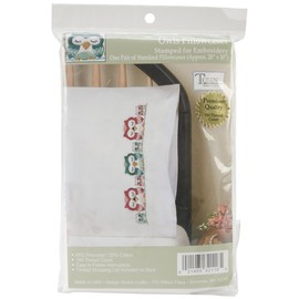 Tobin Stamped Pillowcase Pair Stamped Cross Stitch Kit for Embroidery, 20 by 30-Inch, Owls