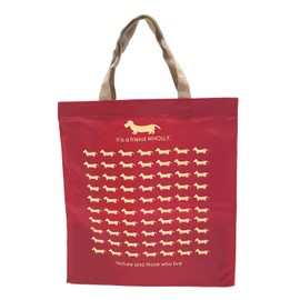 Yusaisha 3L13-01 Tote Bag, Eco Bag, Square Shape, Gusset, Dog Pattern, Red, Approx. Length 14.2 x Width 13.0 x Depth 4.7 inches (36 x 33 x 12 cm), Compact Folding Shopping Bag