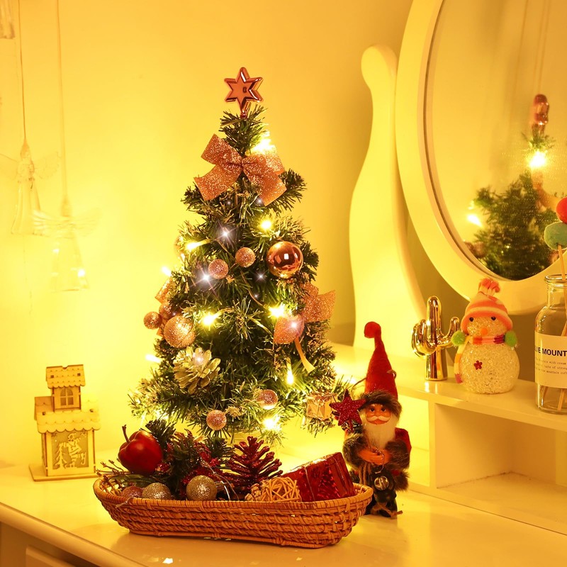 Mrinb 45CM Small Christmas Tree with Lights,Mini Desktop Decoration Tree