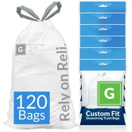 Reli. Custom Fit G Trash Bags (120 Count) Fits Simplehuman Code G Bags 30 L, 8 Gal | Drawstring Trash Bag | White 8 Gallon Trashbag Drawstring | 17.5x28" (6 Packs) 1.2 Mil
