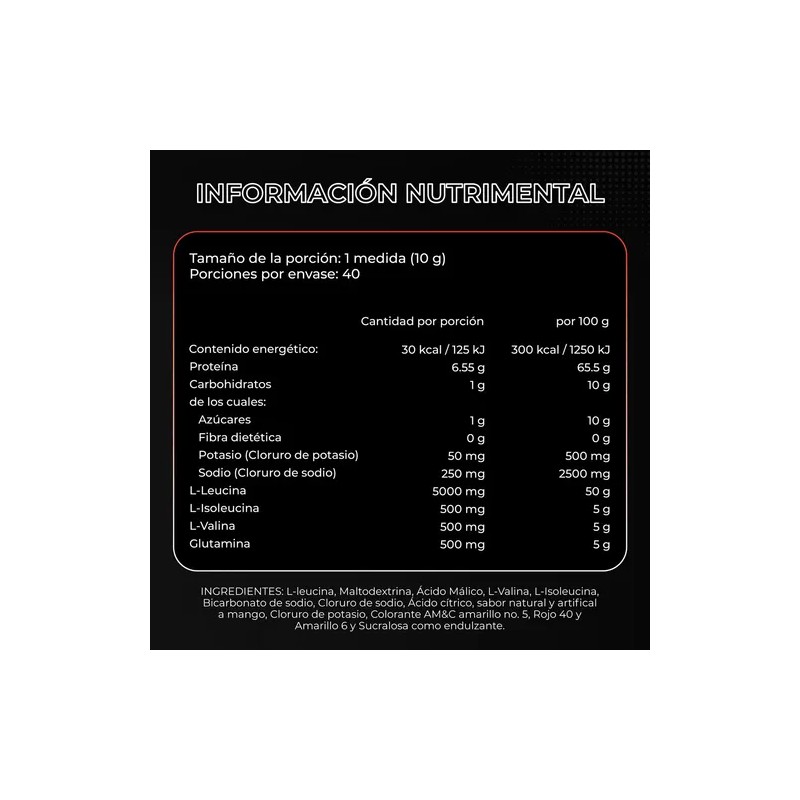 Aminoácidos BCAA 1011 Army Nutrition de Mango en Polvo 400