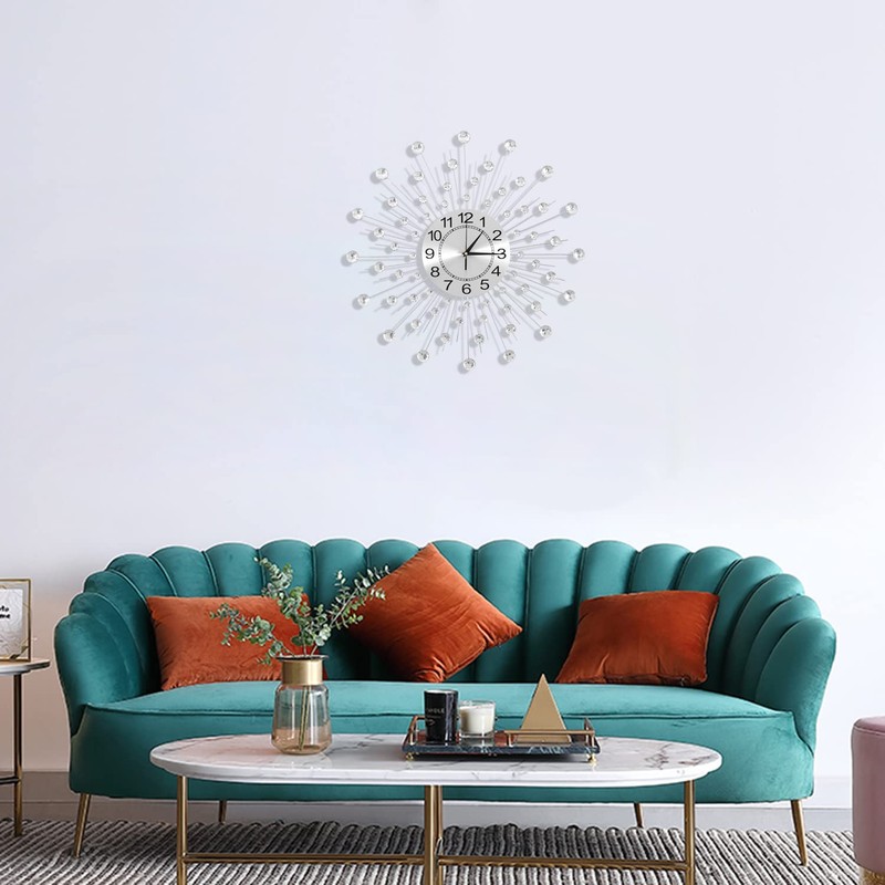 JUGV 24 Inch Crystal Large Modern Metal Starburst Decor, Bling