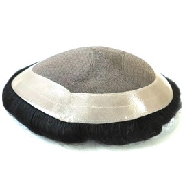 HAIR NATURE Mens Human Hair Replacement Systems Toupee for Men Units Wigs Poly Coating Black Fine Mono Hairpieces 7x9